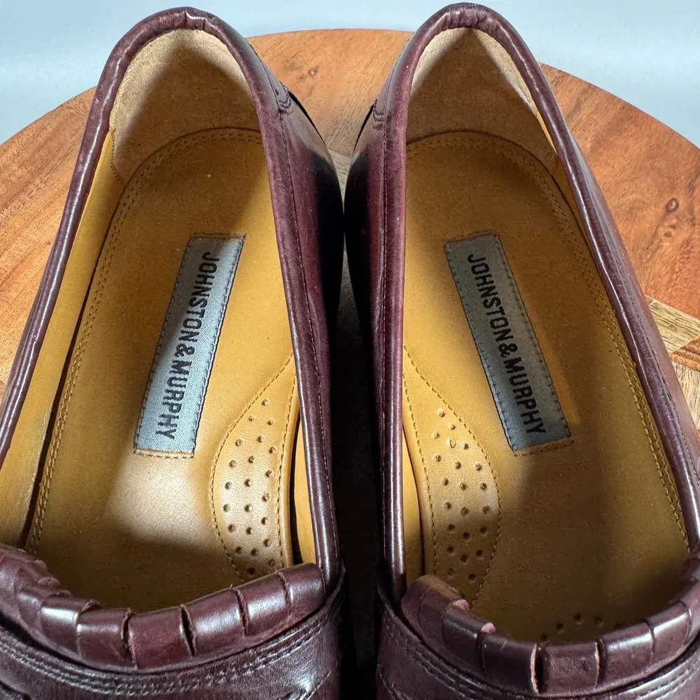 Johnston & Murphy Mens 9.5 W Burgundy Leather Tassel Kiltie Loafers 15 0834